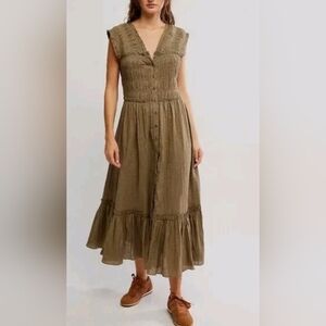 NWT Free People Desert Dazed Midi Sleeveless Dress Caiman, green, L